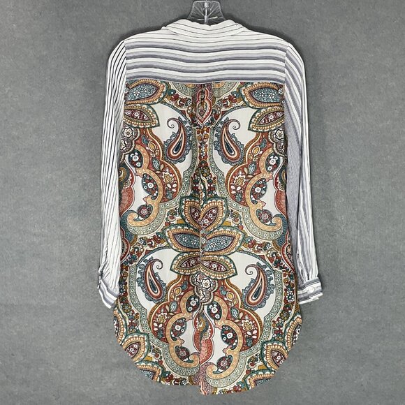 Chico's Top Womens‎ Sz S (0) Button Up Floral Embroidery Striped Paisley Boho - Picture 2 of 15